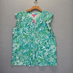 Lilly Pulitzer Golda Top Botanical Green Safari Sangria Womens Size XL New